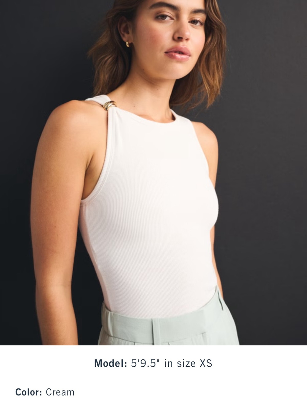 Sleeveless Ribbed Tank Top with Shoulder Ring - Cream